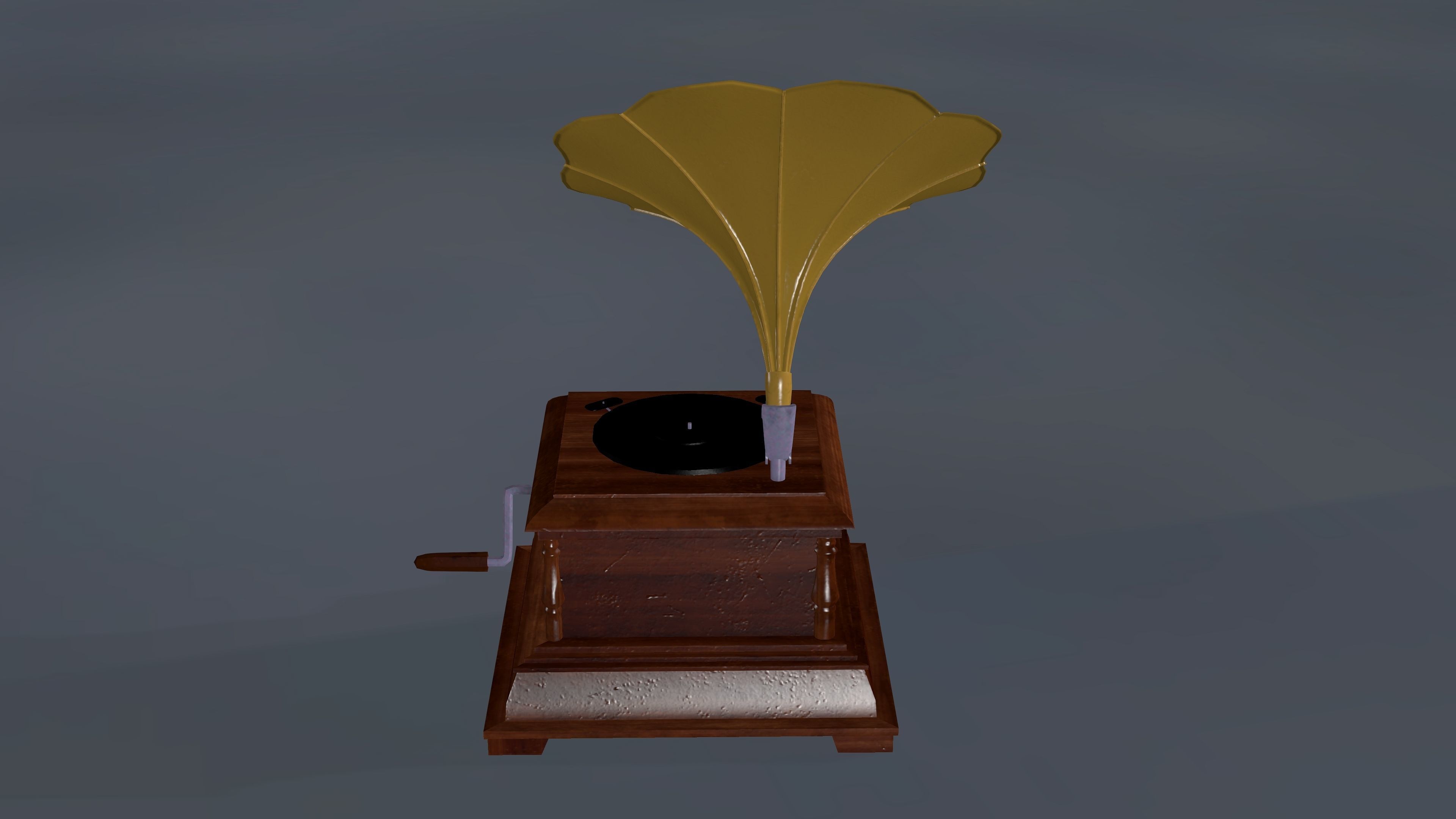 Gramophone with leaf on top Low-poly 3D model_8