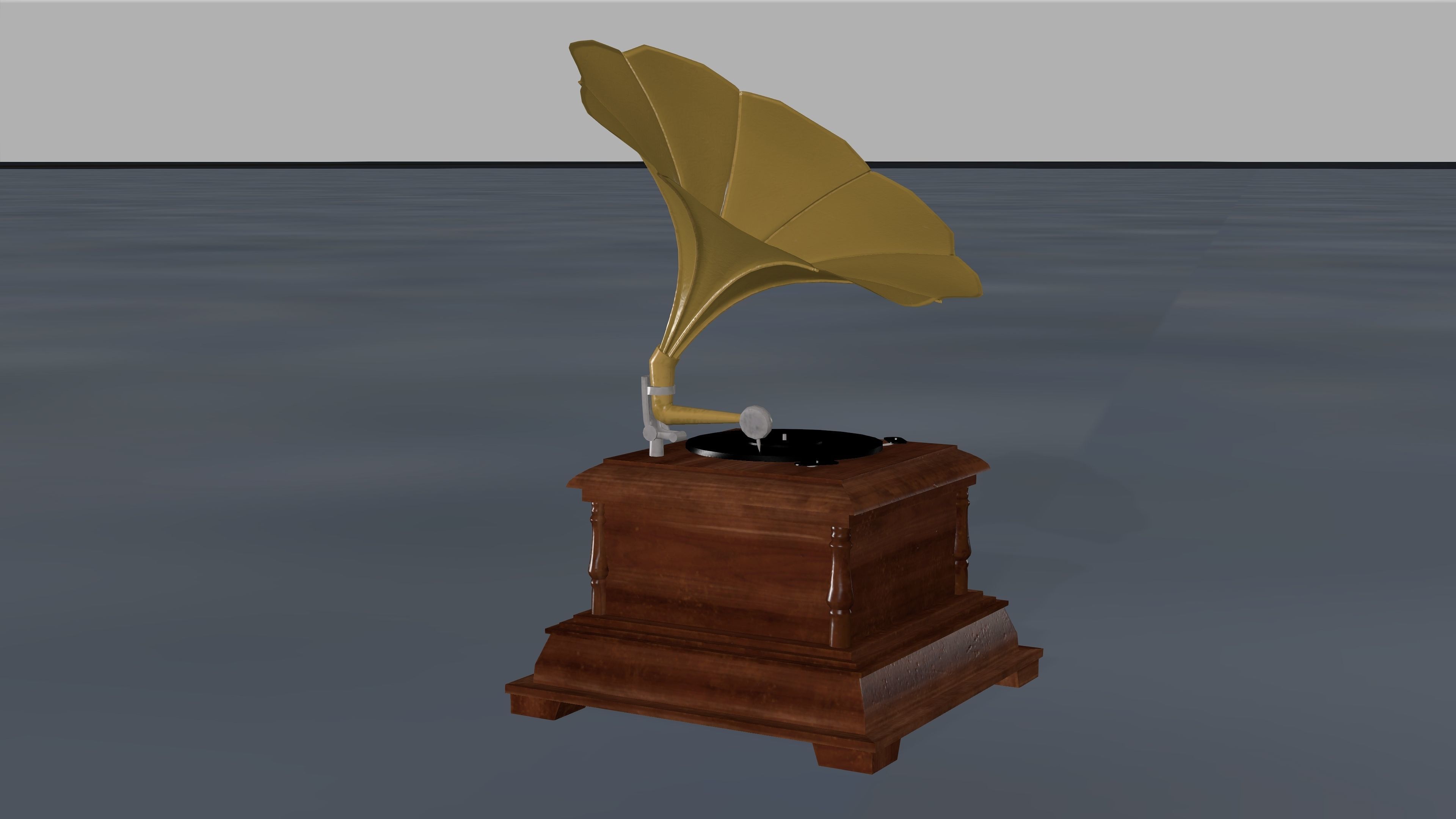 Gramophone with leaf on top Low-poly 3D model_3