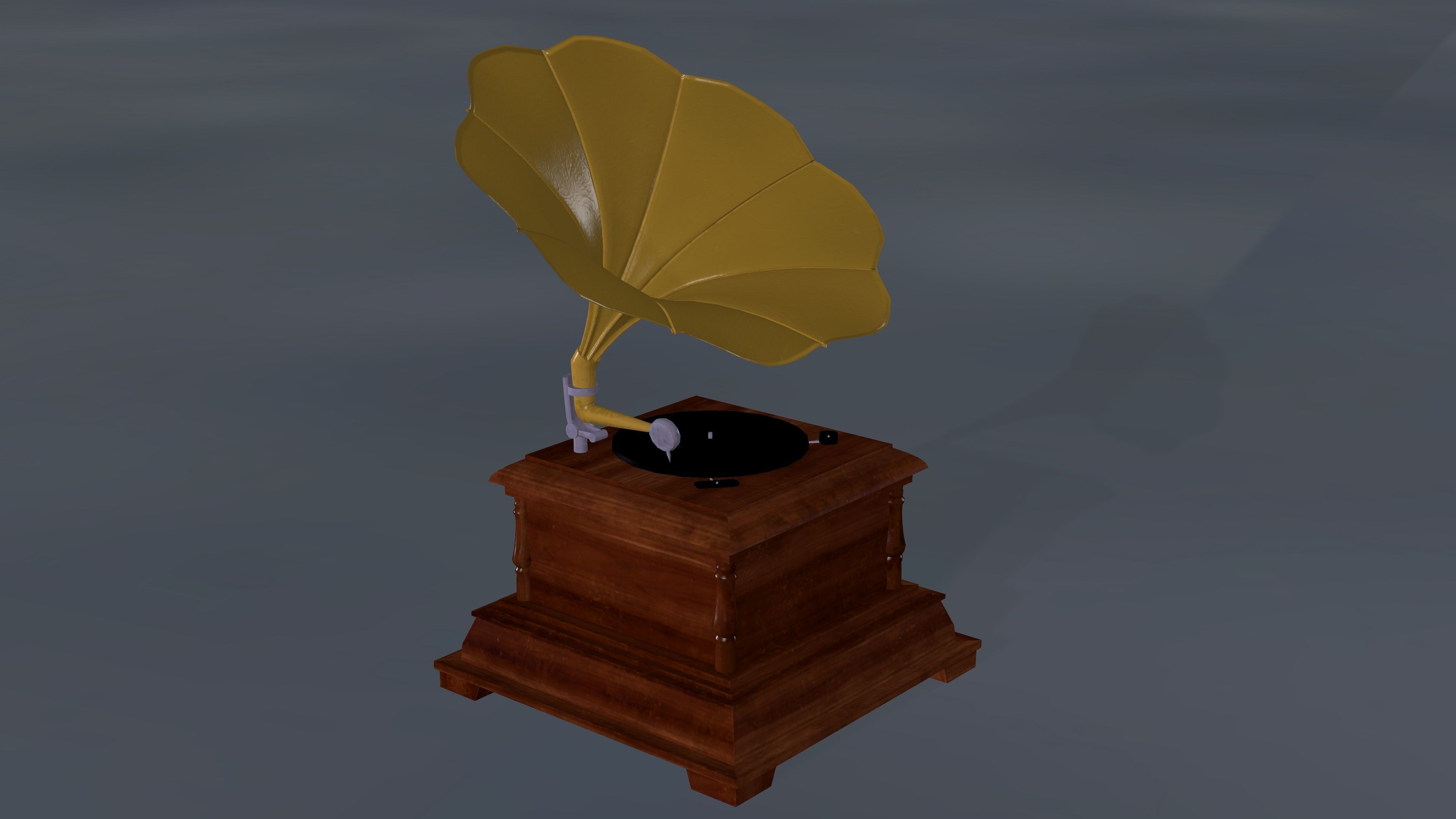 Gramophone with leaf on top Low-poly 3D model_9