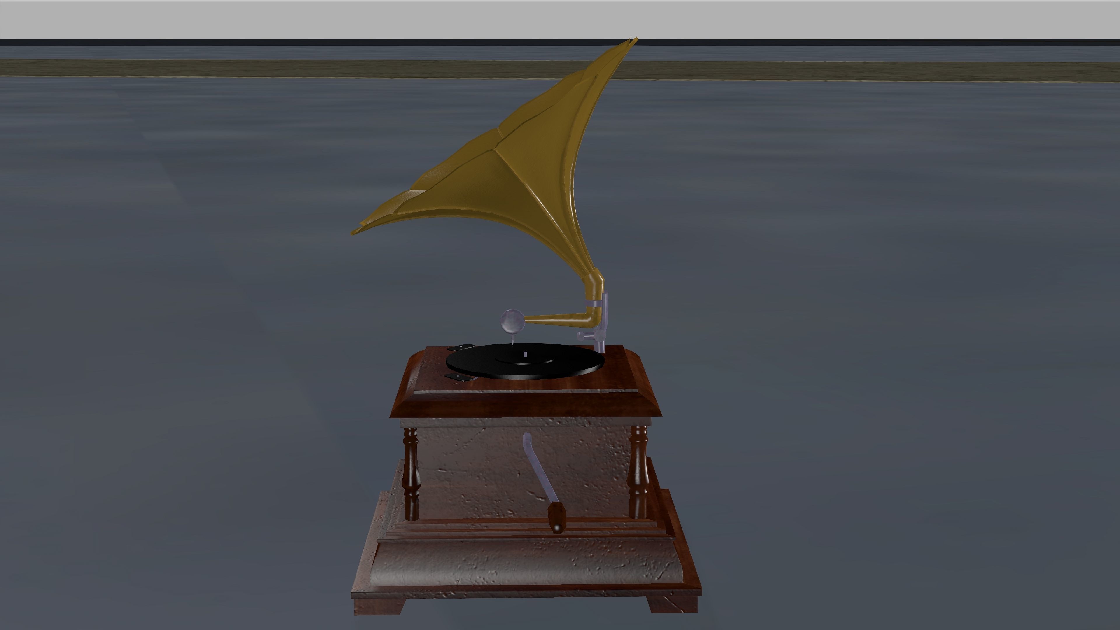 Gramophone with leaf on top Low-poly 3D model_6