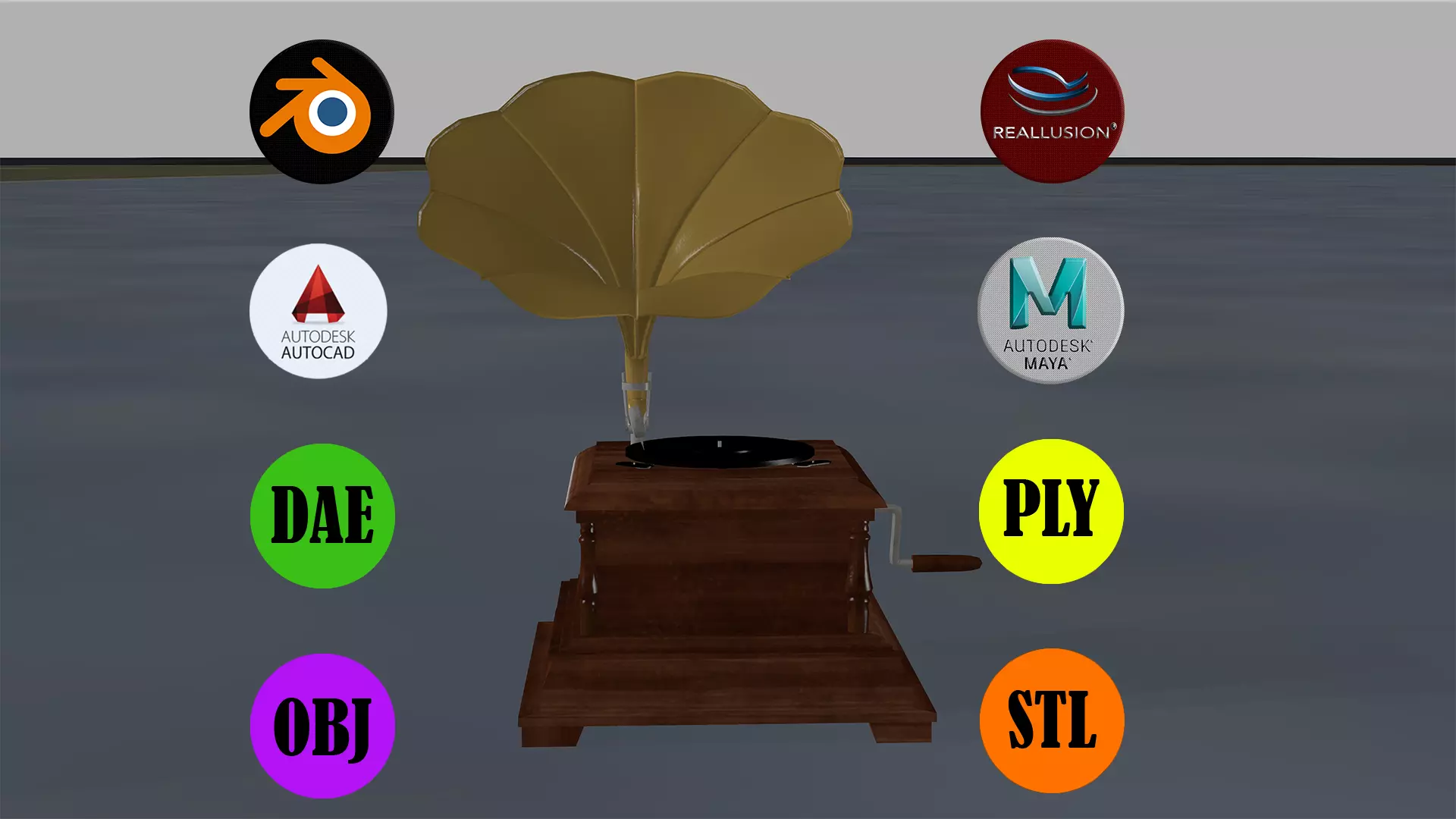 Gramophone with leaf on top Low-poly 3D model_0