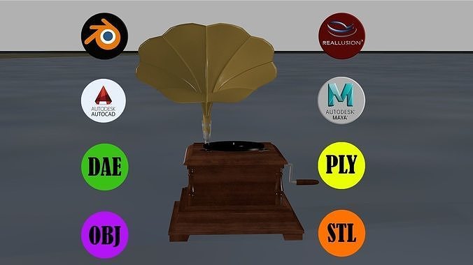 Gramophone with leaf on top Low-poly 3D model
