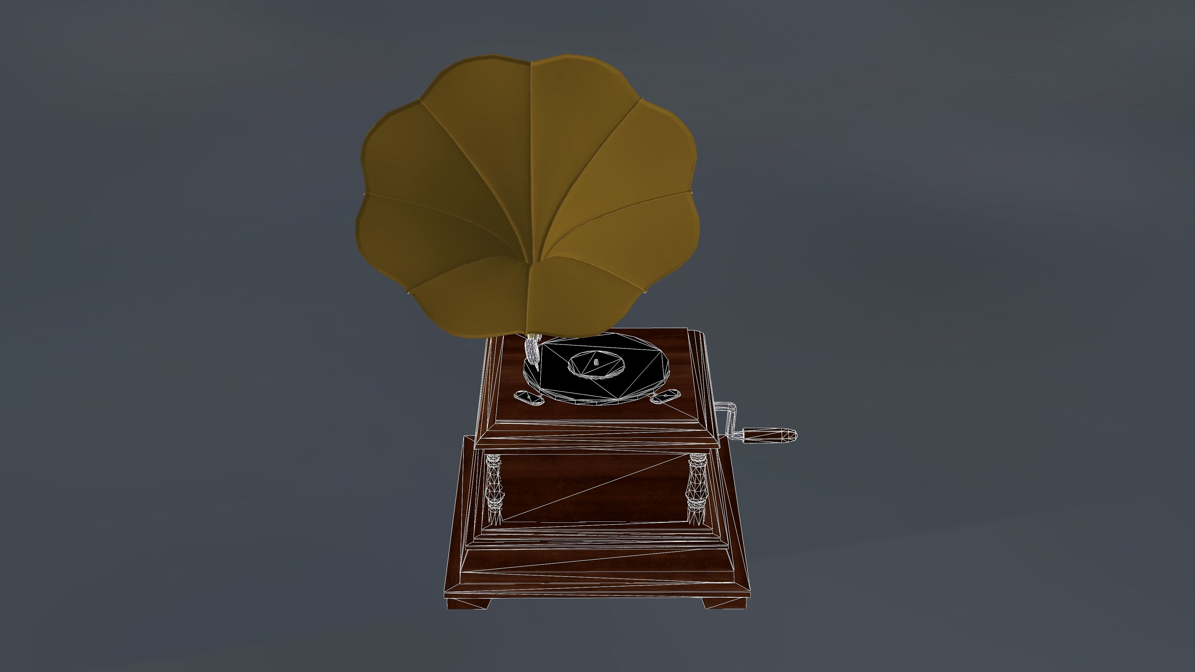 Gramophone with leaf on top Low-poly 3D model_10