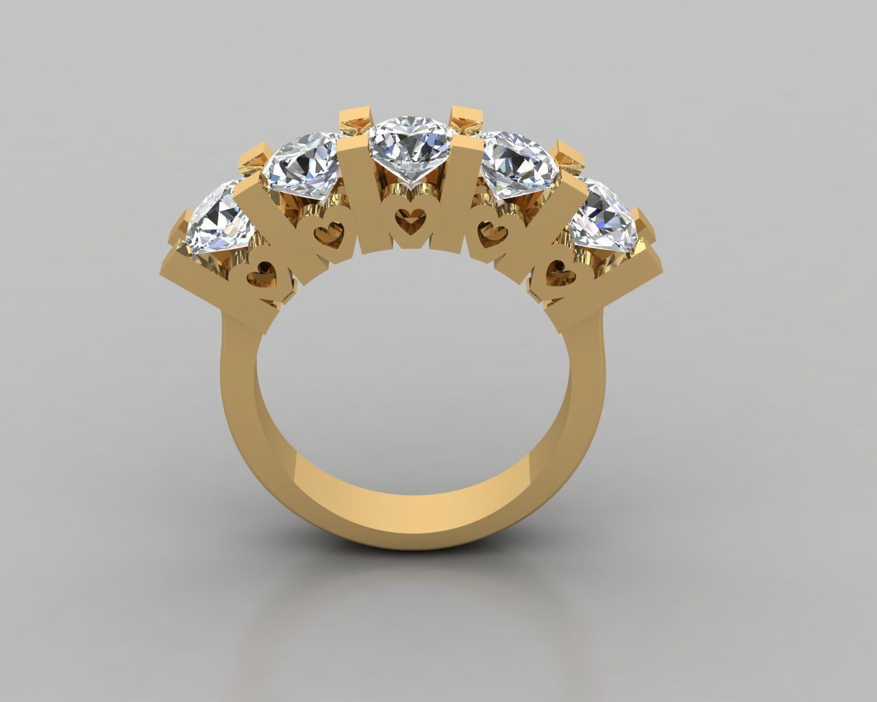 Rings 3D gold diamond ring with four stones 3D print model_2