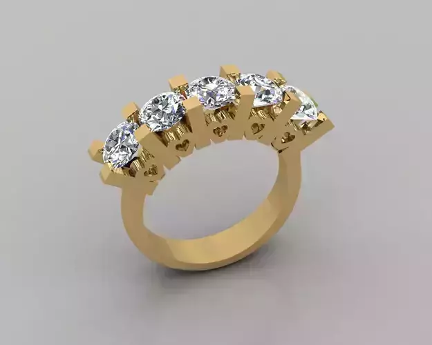 Rings 3D gold diamond ring with four stones