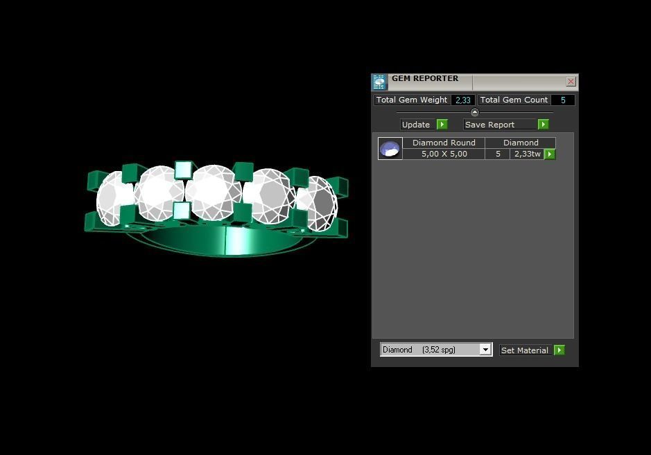 Rings 3D gold diamond ring with four stones 3D print model_3