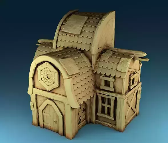 Lodge wooden house with roof 3D print model