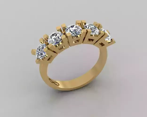 Rings 3D gold diamond ring with five stones