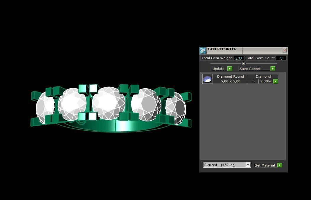 Rings 3D gold diamond ring with five stones 3D print model_3