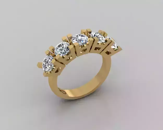 Rings 3D gold diamond ring with five stones