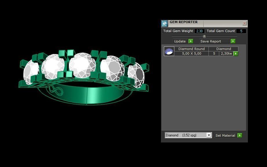 Rings 3D gold diamond ring with five stones 3D print model_3