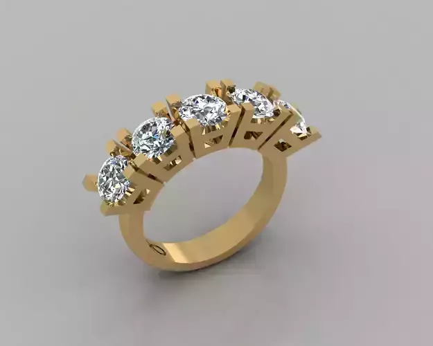 Rings 3D gold diamond ring with five stones