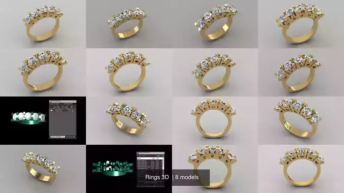 Rings 3D gold ring with five diamond stones
