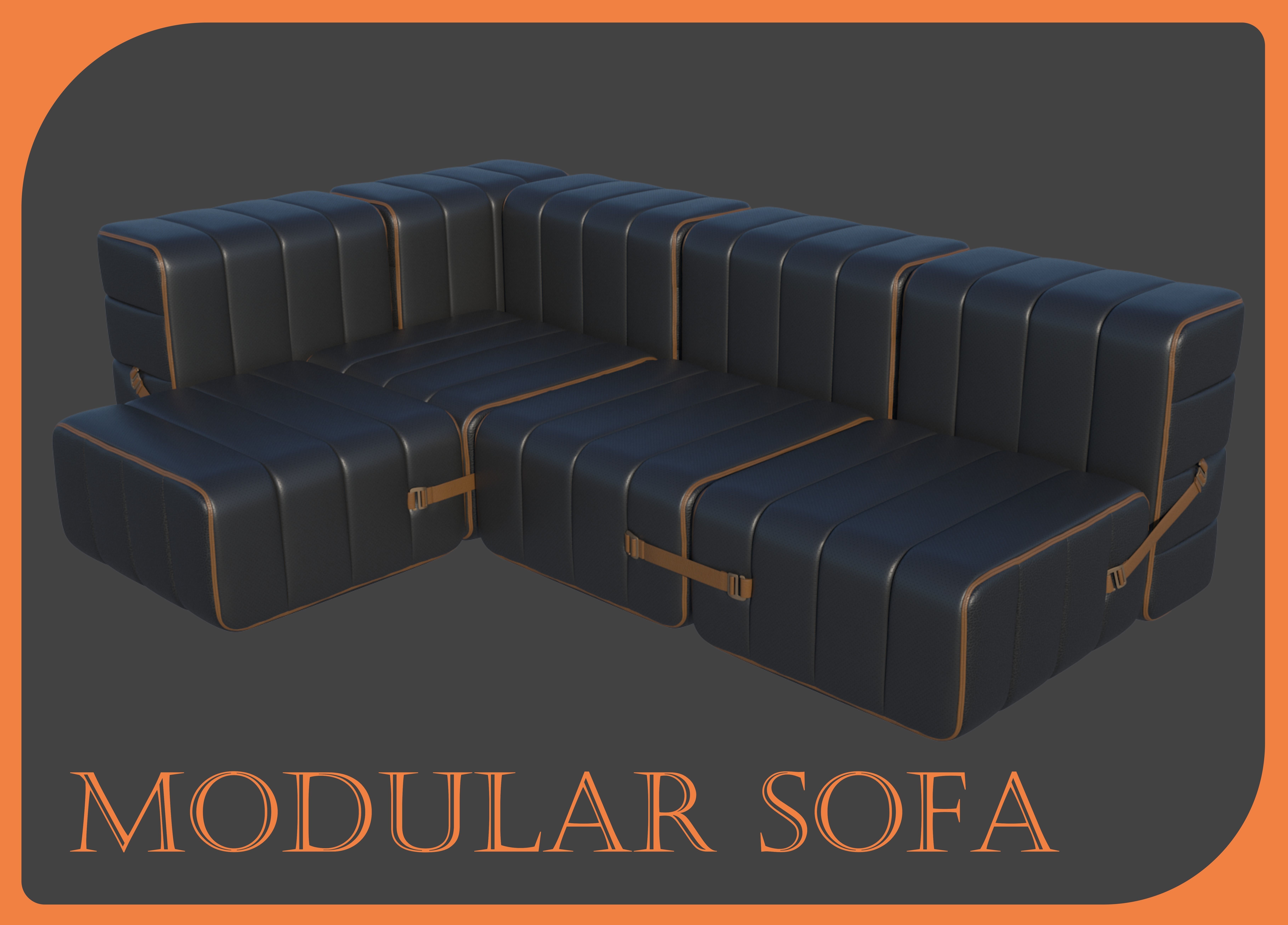 Modular Sofa Low-poly 3D model_1