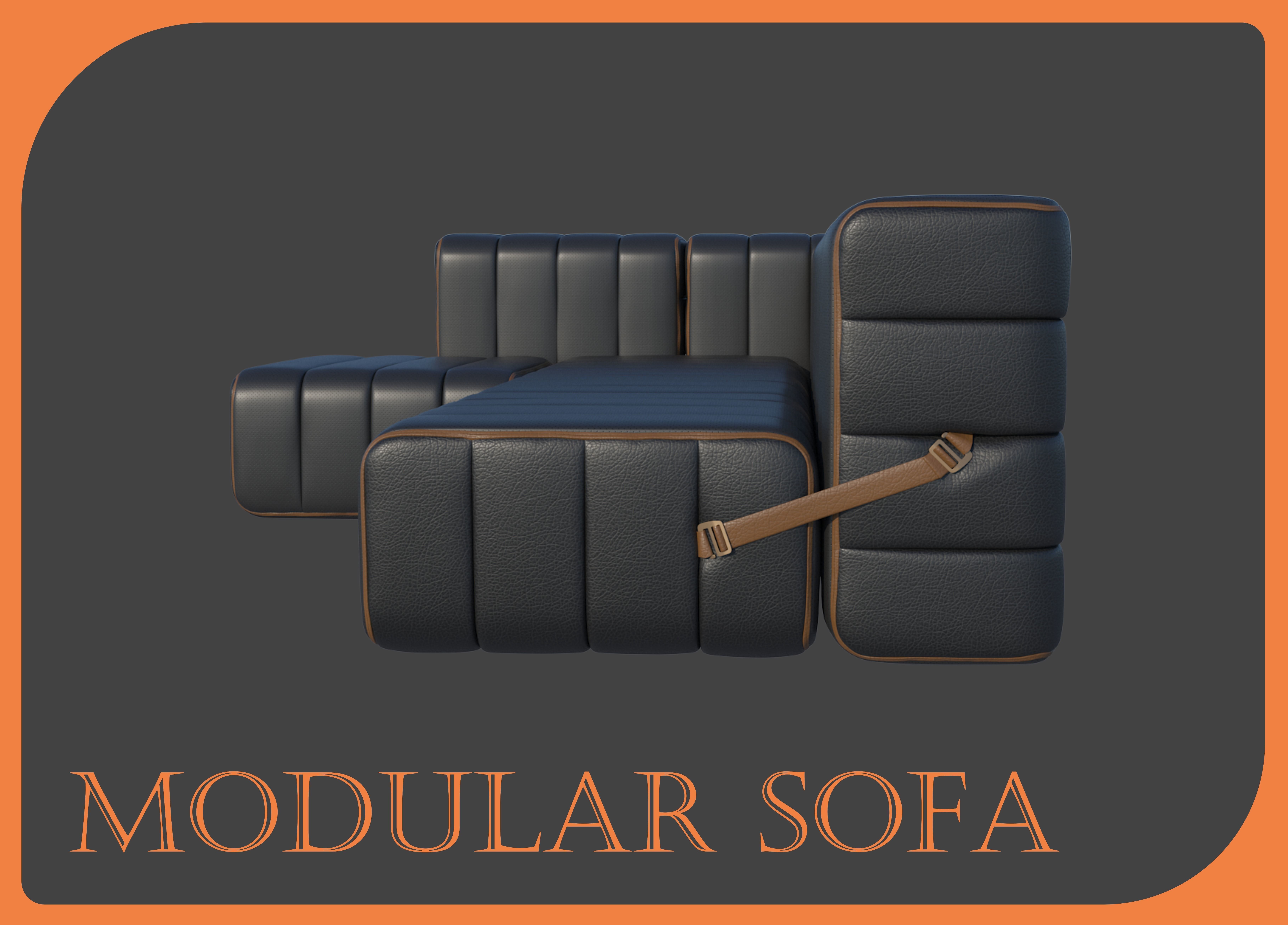 Modular Sofa Low-poly 3D model_3