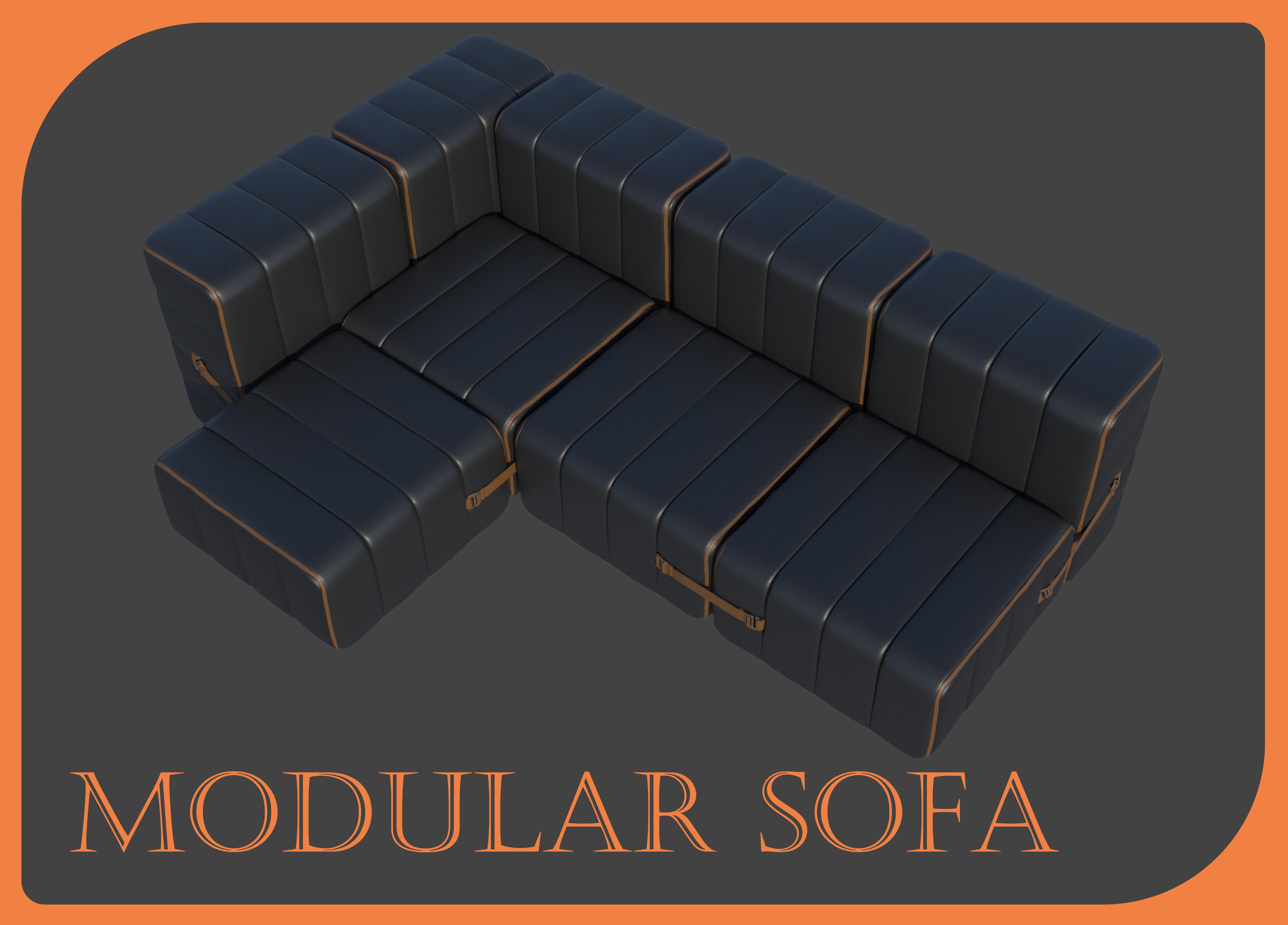 Modular Sofa Low-poly 3D model_2