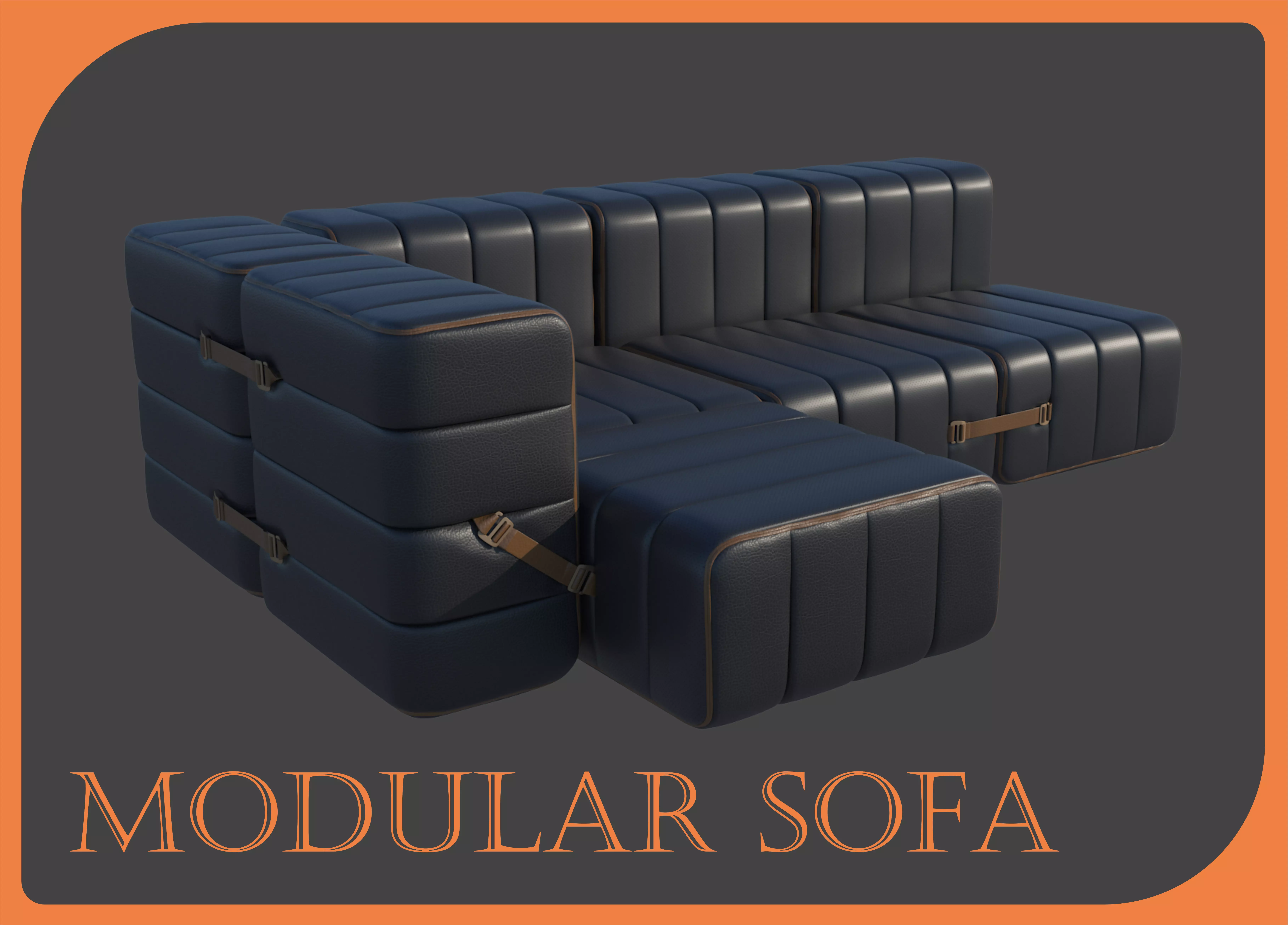 Modular Sofa Low-poly 3D model_0