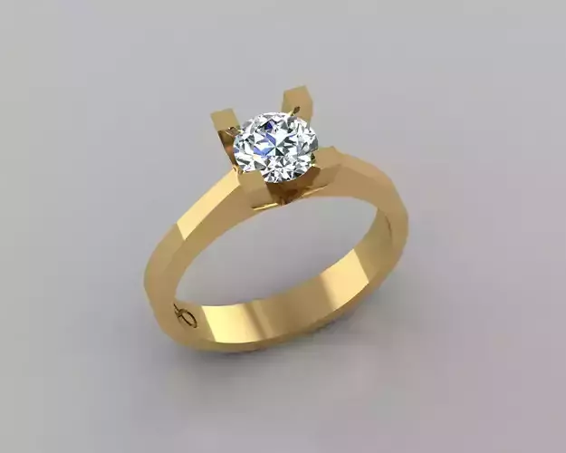Rings 3D gold engagement ring with solitaire diamond 3D print model