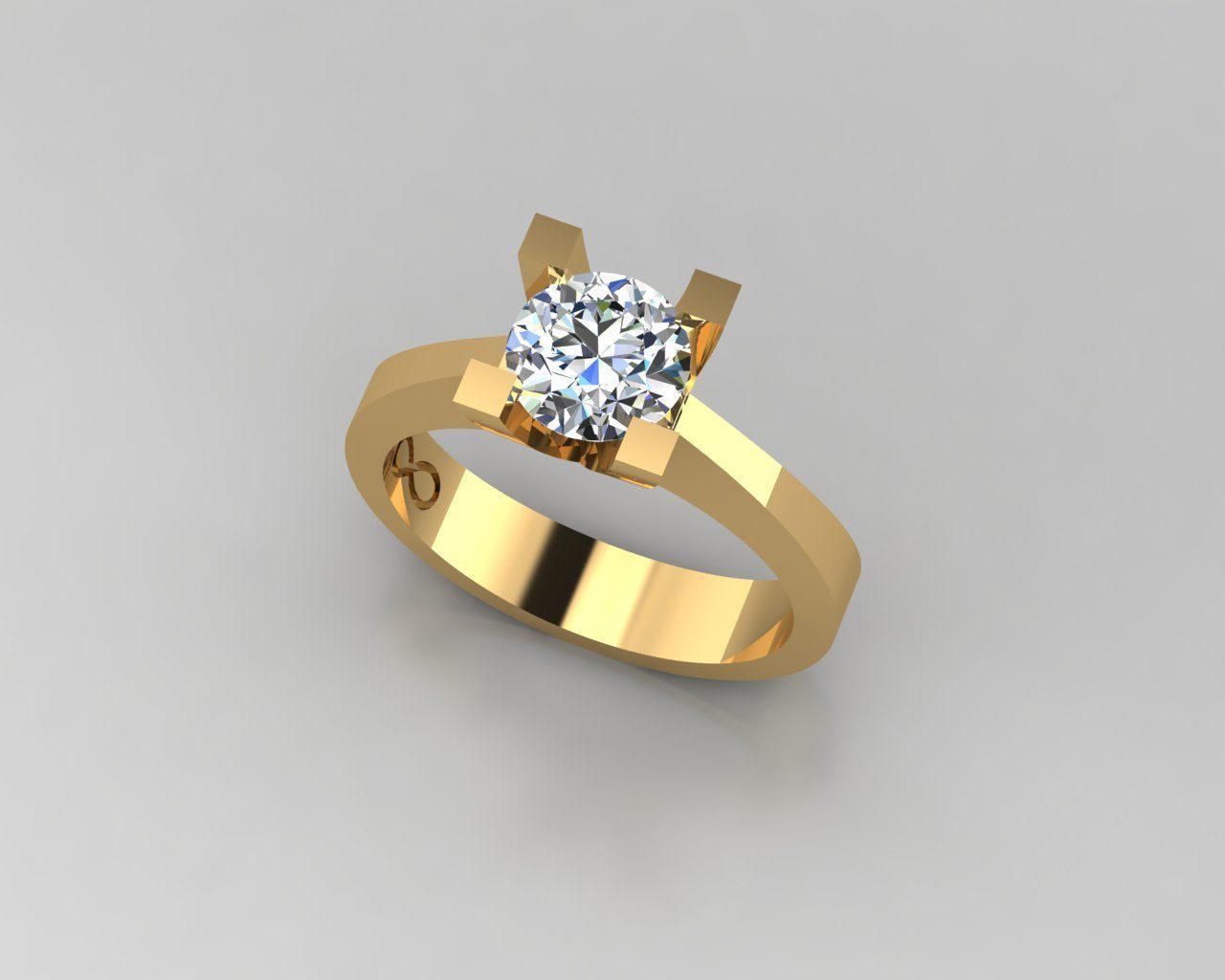 Rings 3D gold engagement ring with solitaire diamond 3D print model_1