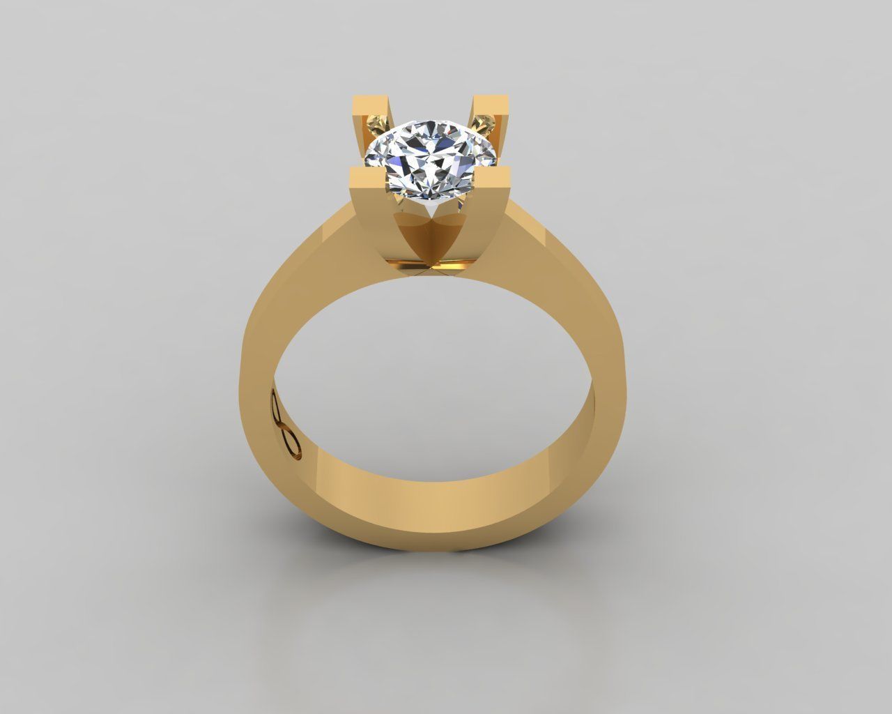 Rings 3D gold engagement ring with solitaire diamond 3D print model_2