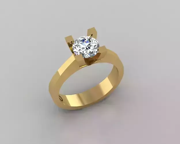 Rings 3D gold engagement ring with solitaire diamond 3D print model