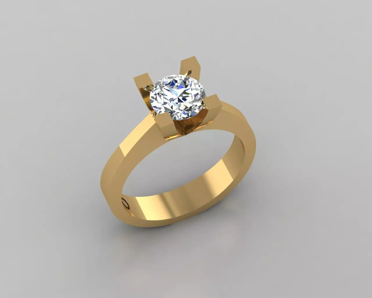 Rings 3D gold engagement ring with solitaire diamond 3D print model_0