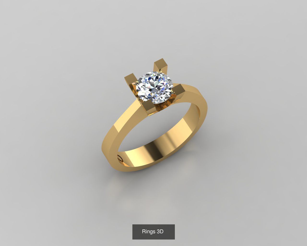 Rings 3D gold engagement ring with diamond 3D Model Collection_3