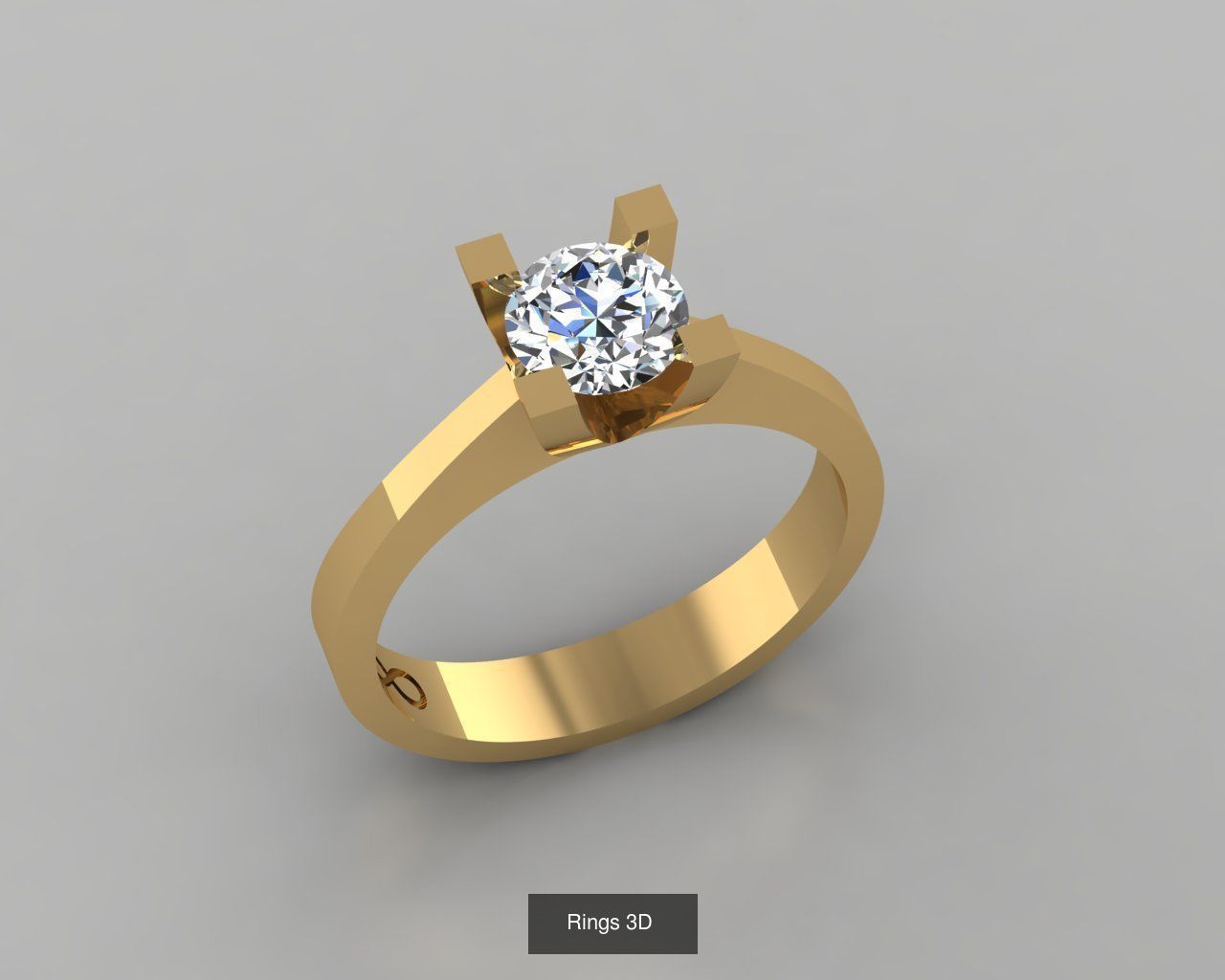 Rings 3D gold engagement ring with diamond 3D Model Collection_2