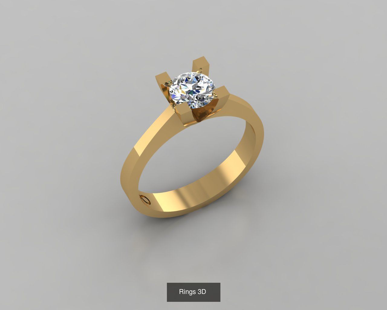 Rings 3D gold engagement ring with diamond 3D Model Collection_1