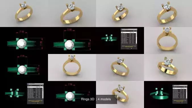 Rings 3D gold engagement ring with diamond