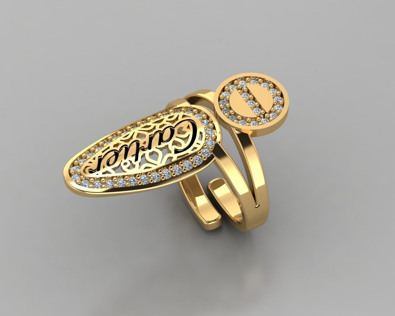 Rings 3D gold ring with diamonds 3D print model_1