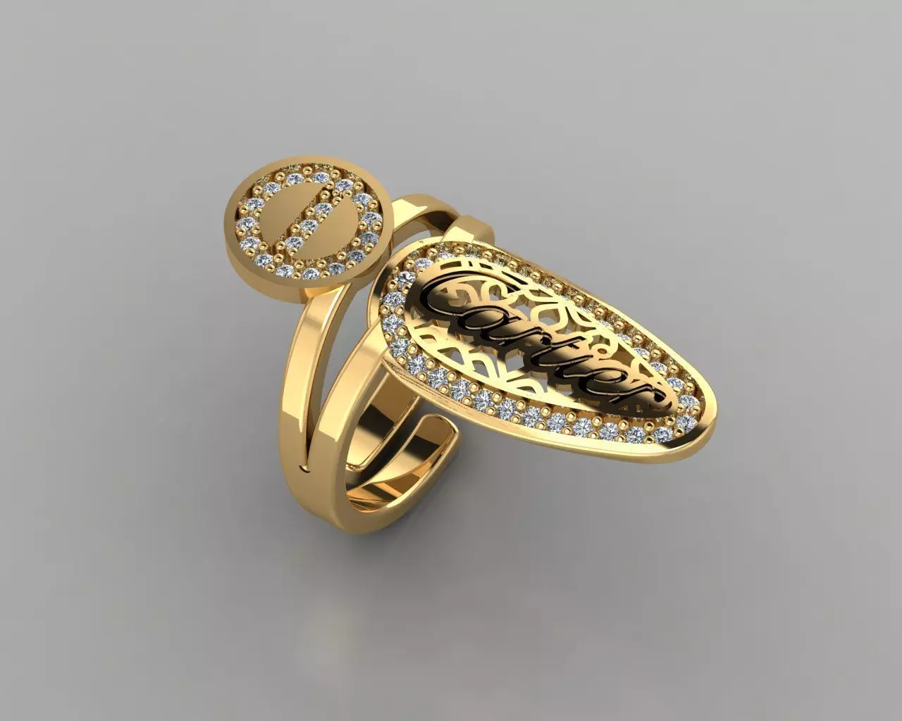 Rings 3D gold ring with diamonds 3D print model_0