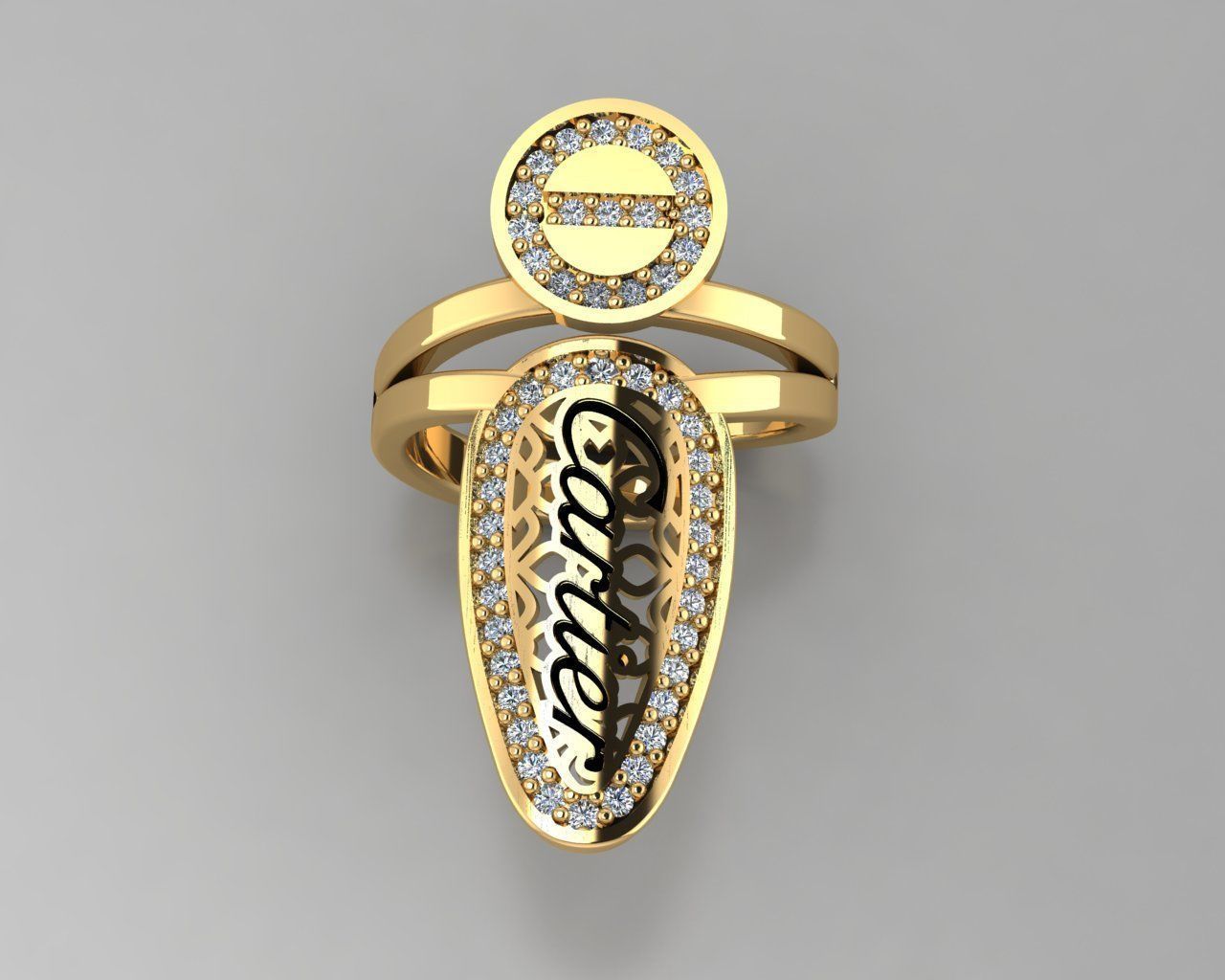Rings 3D gold ring with diamonds 3D print model_2