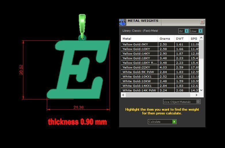 pendant alphabet courier  E medium 3D print model_12