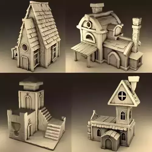 Set of cartoon houses 3D print model