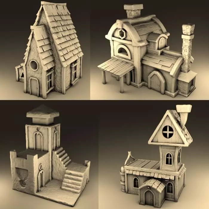 Set of cartoon houses 3D print model_0