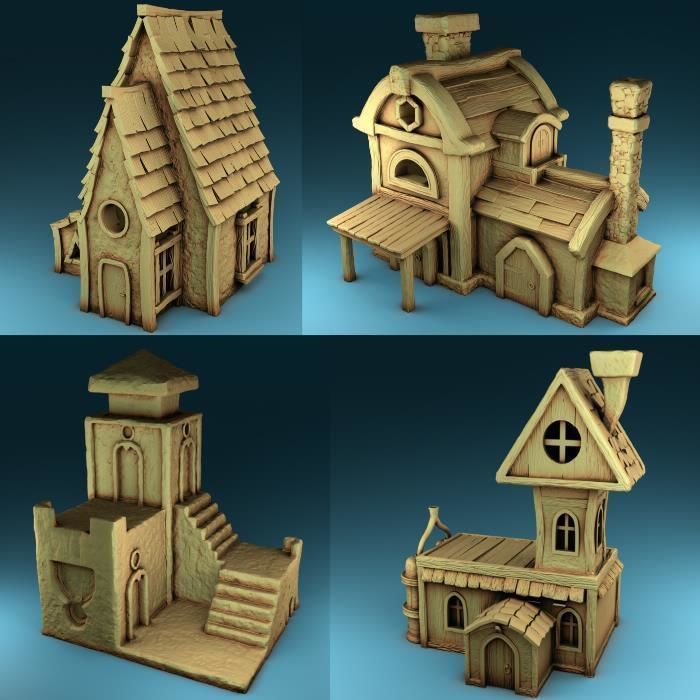 Set of cartoon houses 3D print model_1