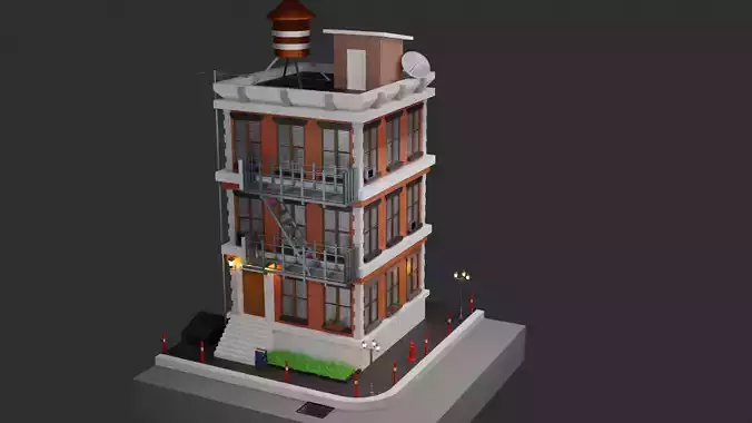 low poly buillding house Low-poly 3D model