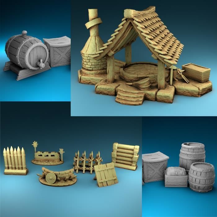 set of the interior of the village 3D print model_3