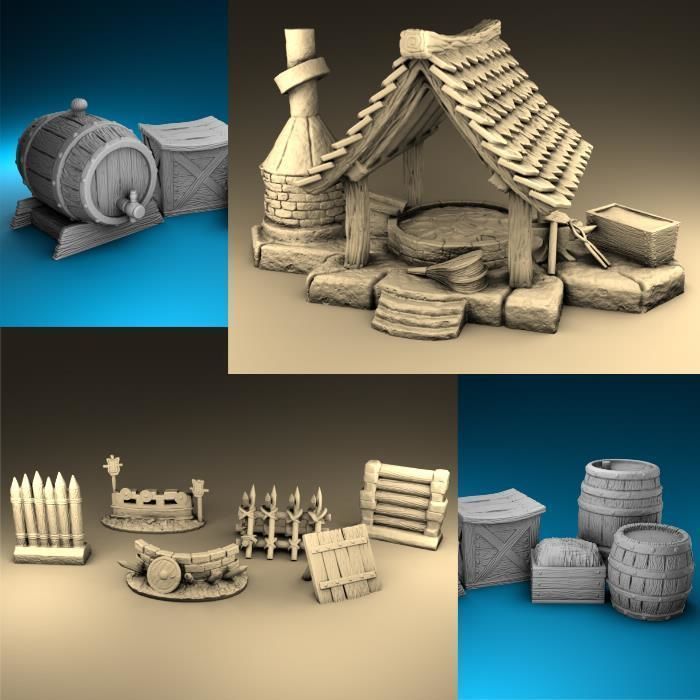 set of the interior of the village 3D print model_1