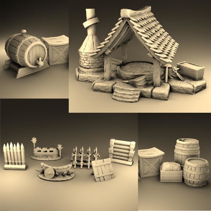 set of the interior of the village 3D print model_2