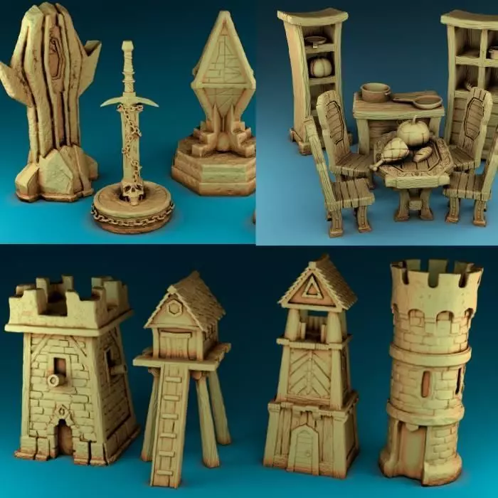 Full set interior of the village 3D print model_0