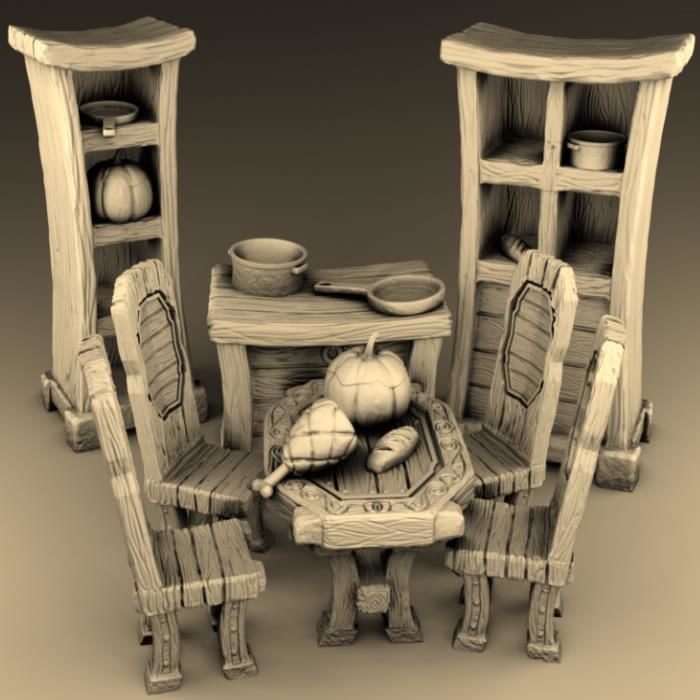 Full set interior of the village 3D print model_4