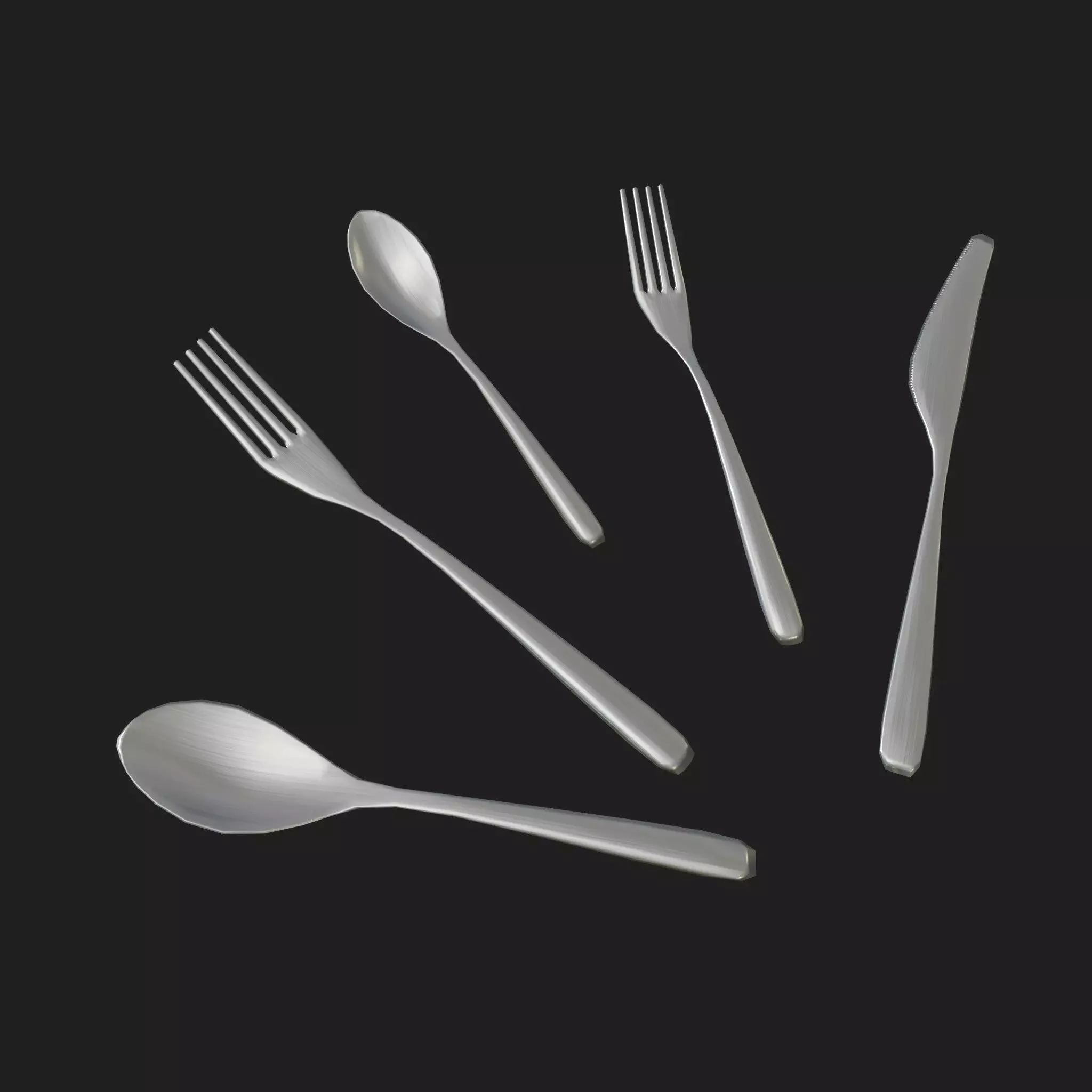 Cutlery 5 Piece Set - Fork Spoon Knife Low-poly 3D model