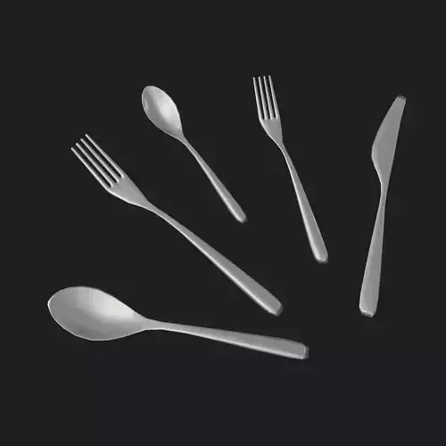 Cutlery 5 Piece Set - Fork Spoon Knife Low-poly 3D model