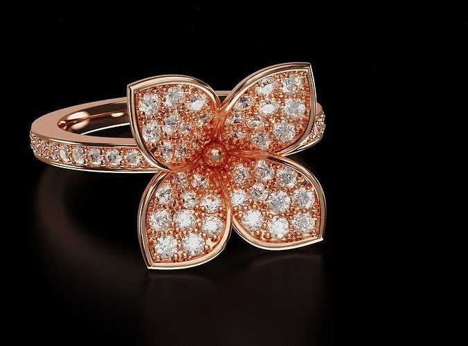 Stylish ring with a flower in diamonds 680 3D print model
