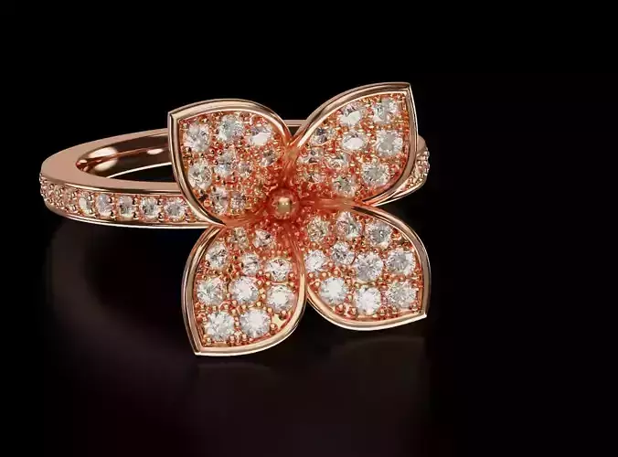 Stylish ring with a flower in diamonds 680 3D print model