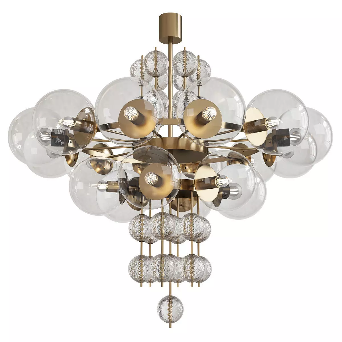 Large Chandelier with Brass and Glass Bulbs Low-poly 3D model
