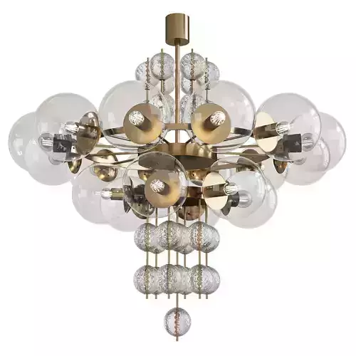 Large Chandelier with Brass and Glass Bulbs