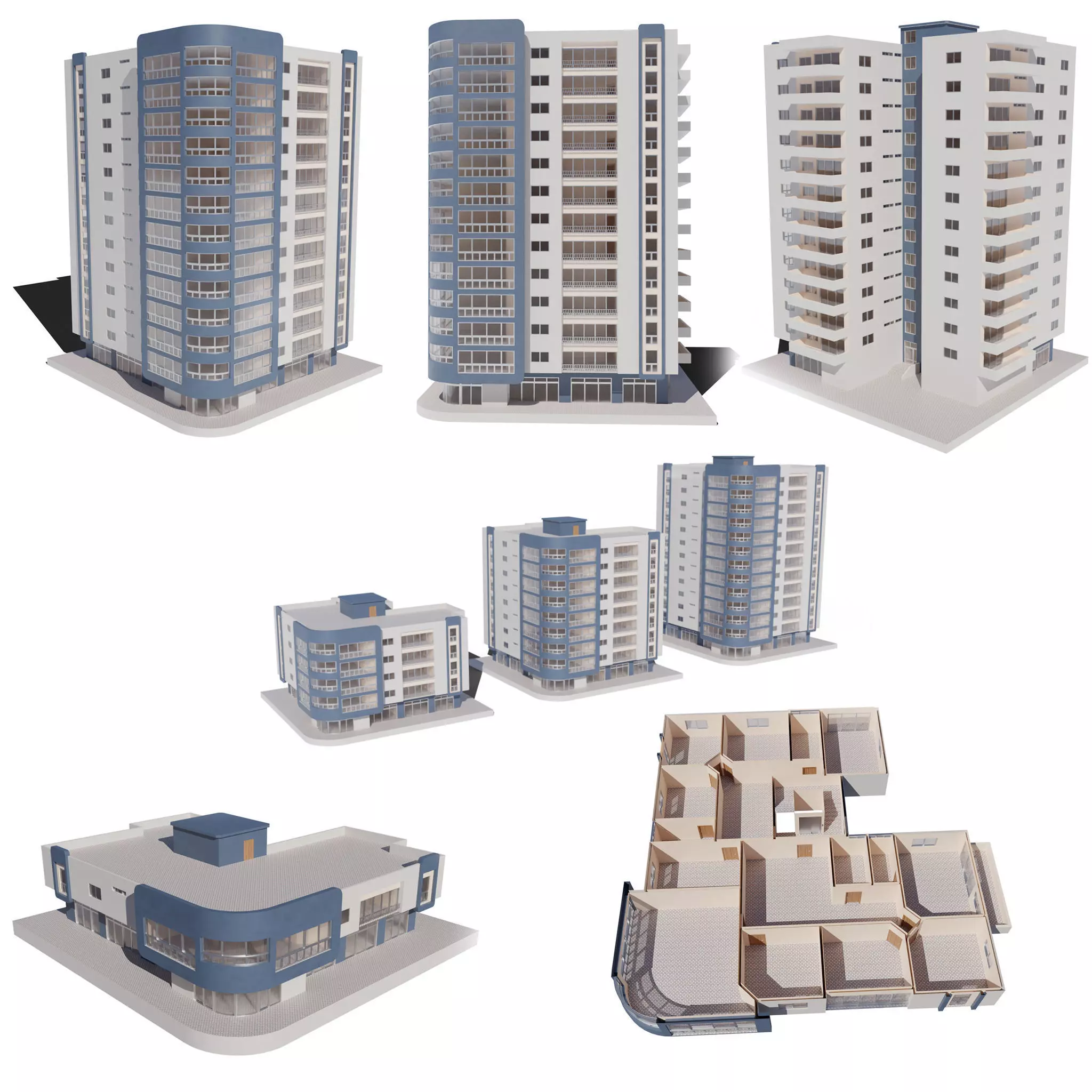 Residential Building with internal 6 3D model_0